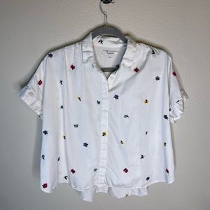 Madewell Button-Up with Embroidered Flowers Size M